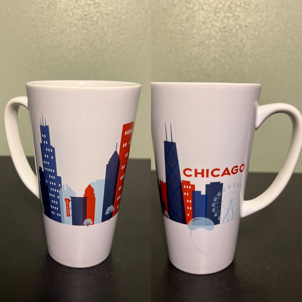 CHICAGO Attractions Skyline Souvenir Tall Ceramic  Cup Mug ~ Illinois
